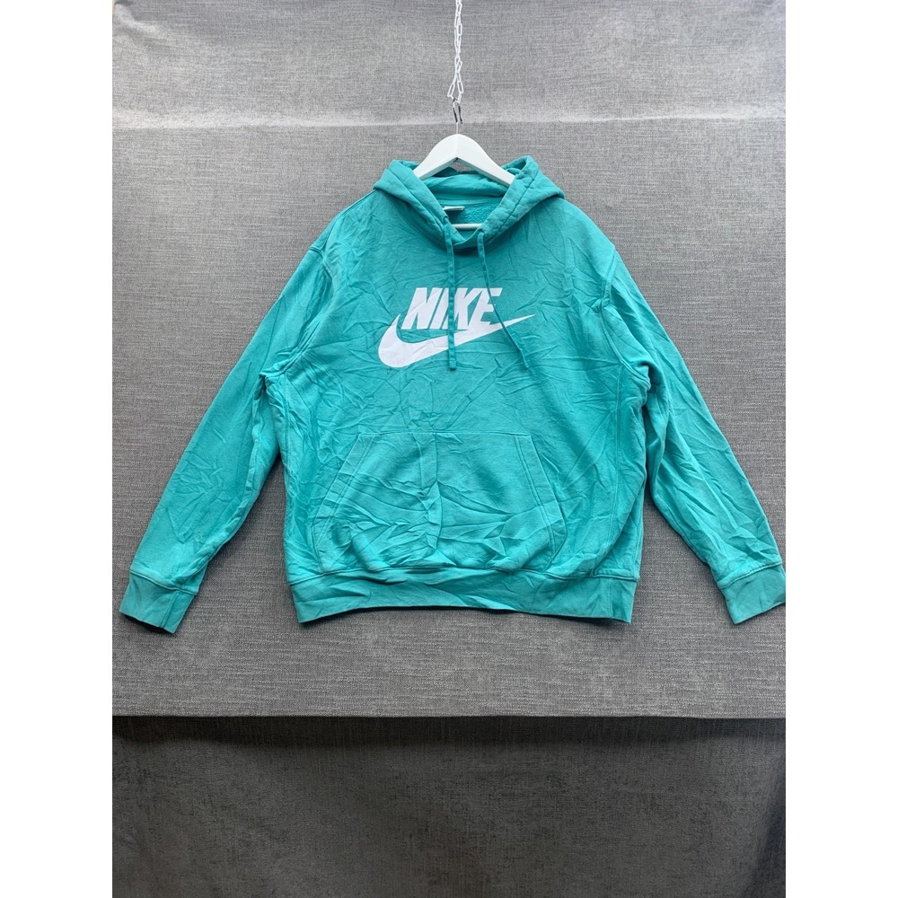 Nike Sportswear Club Fleece Hoodie Men's Large Teal Futura Logo Graphic Pullover